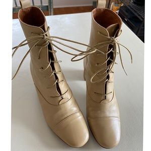 By Far Lada 50mm Ankle Boot Cream Beige Lace up